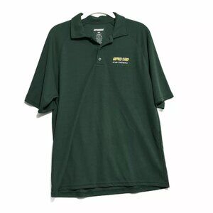 Upward Mens Dark Green Polo Shirt Solid Logo Collared Buttons Short Sleeve M